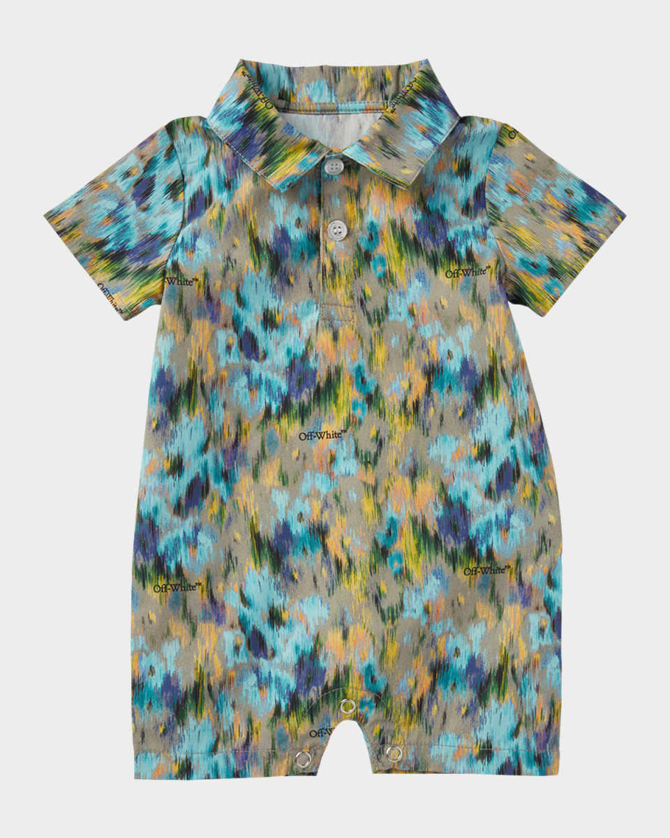 Boy's Watercolor Logo Cotton Romper, Size 3M-
